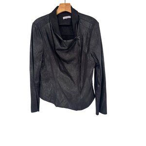 Calvin Klein Black Faux Leather Moto Jacket Size Large womens